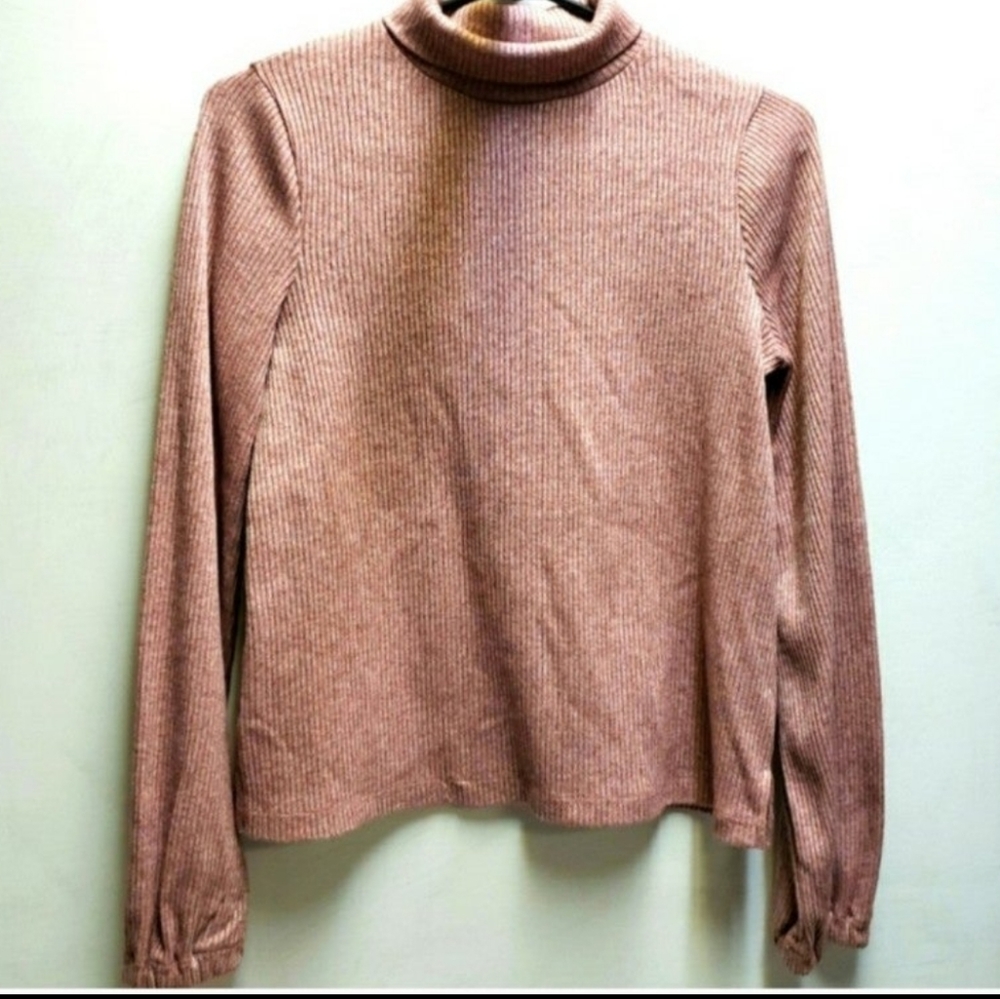 Madewell Heathered Bubble-Sleeve Swing Turtleneck small ribbed sweater tee top